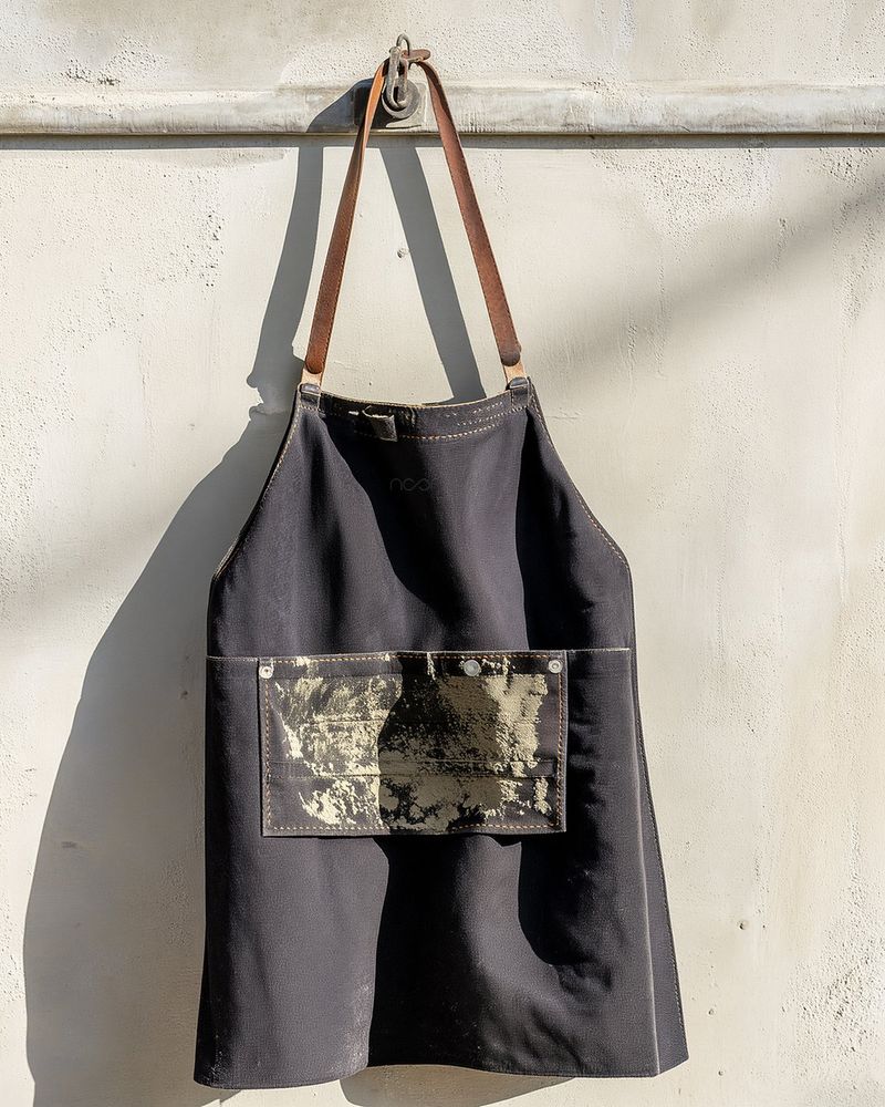 A charcoal waxed canvas apron after a pour