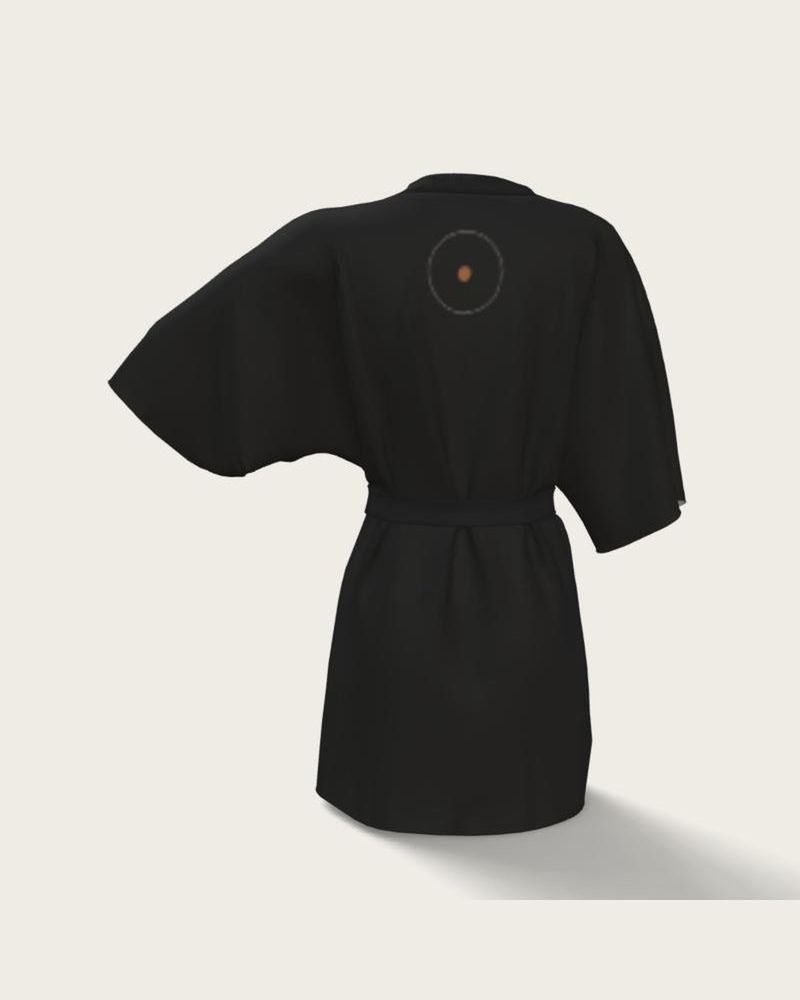 The maker&rsquo;s own drawing of the black kimono robe from the back, a small ring under the collar