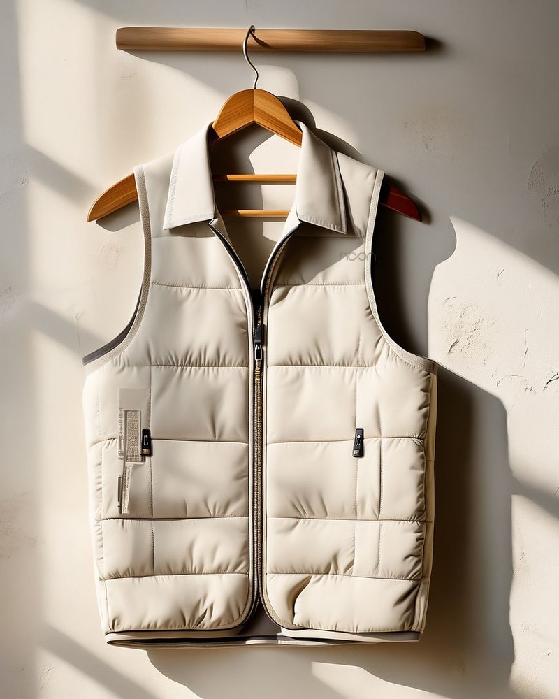 A quilted riding vest in limestone