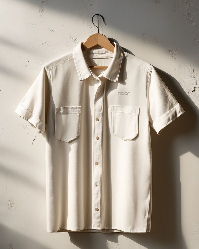 A buttoned short-sleeve work shirt, undyed