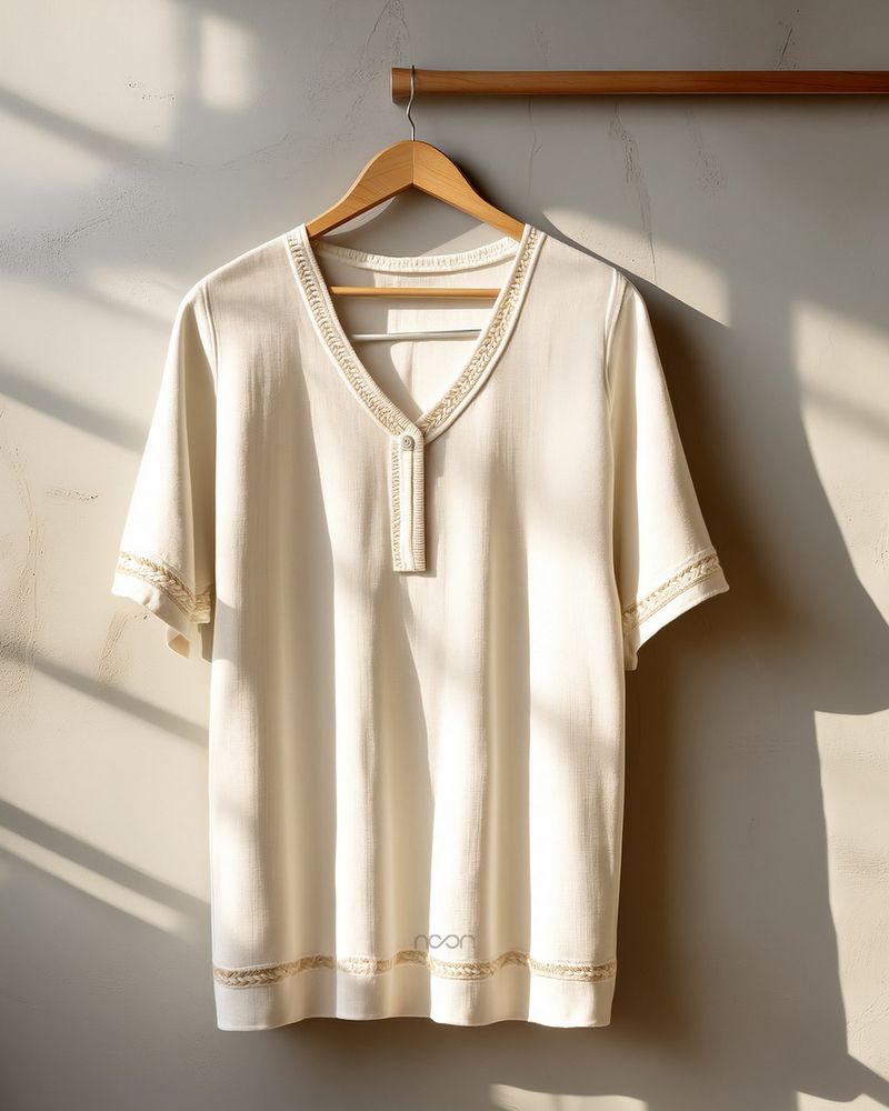 A tunic with its neck worked tone on tone