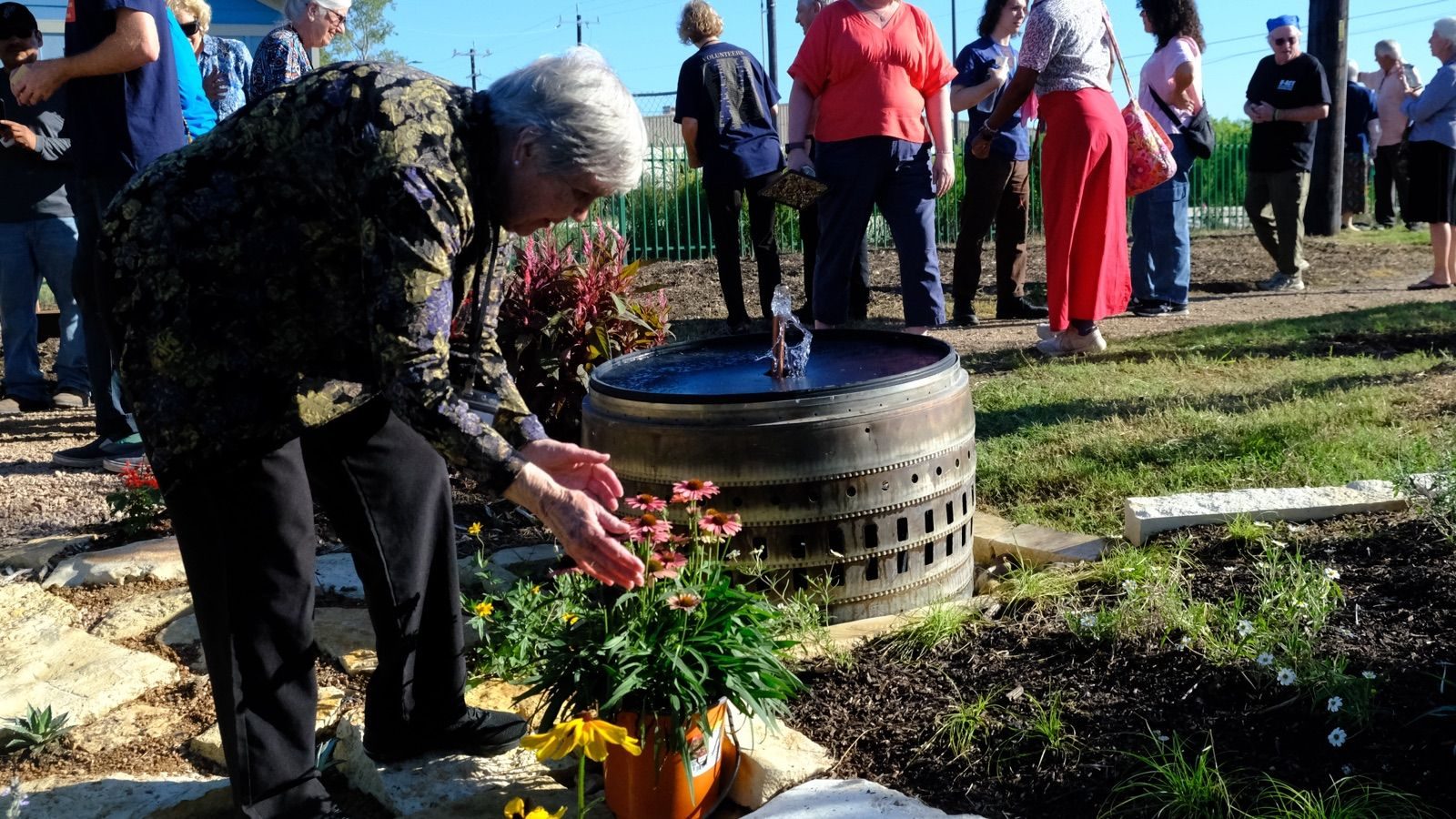 Residents of the senior community at the water habitat Noon built for them.