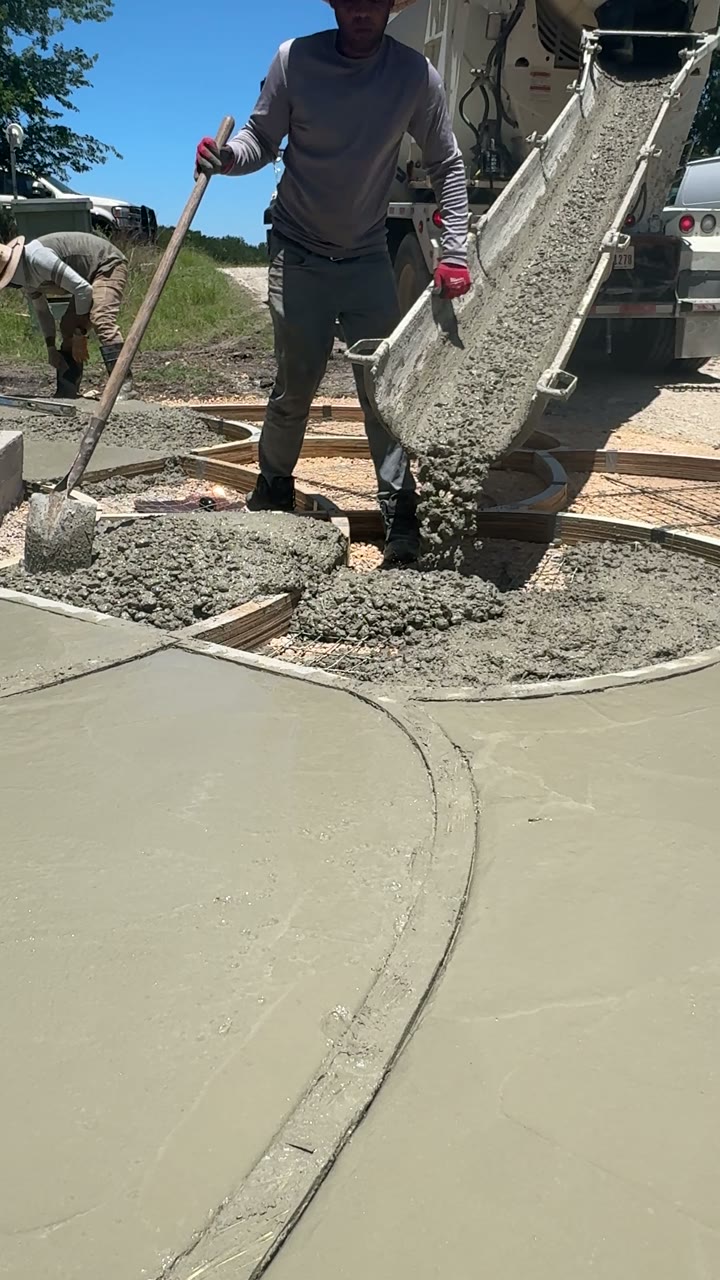 Concrete coming down the chute into the petal forms.