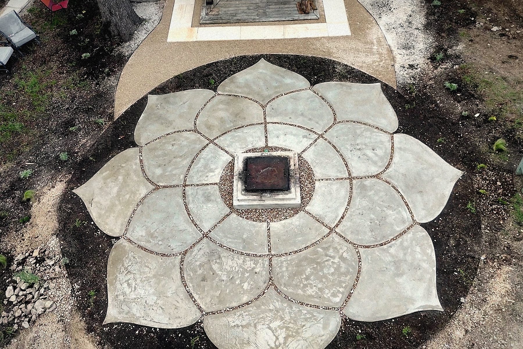 The Lotus and the shrine's pavilion on one axis, from the air.