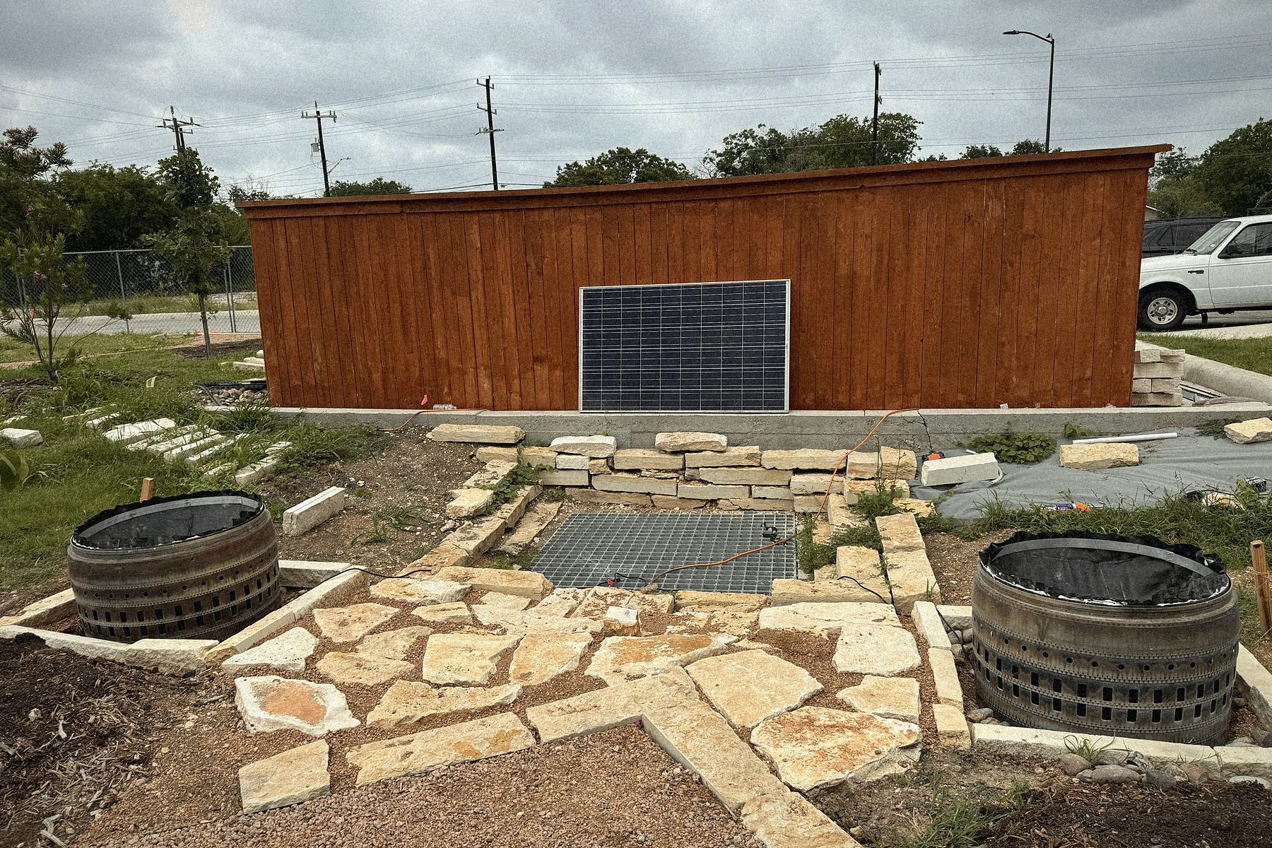 The solar wall: one 100-watt panel runs the whole loop.